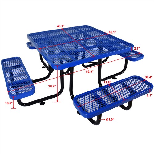 46" Expanded Metal Picnic Table with Umbrella Hole Heavy Duty Square Table - Picture 2 of 12