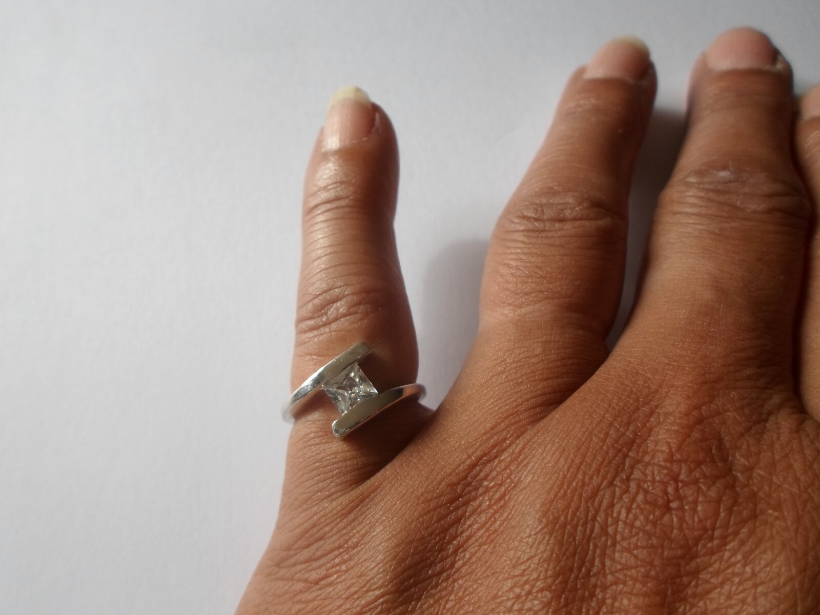 solid silver ring, solitaire, square zirconium, s… - image 2