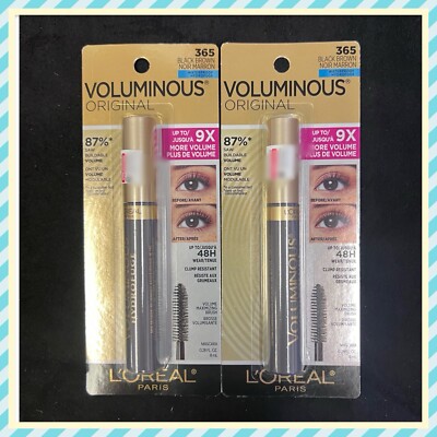 2X L'Oreal Voluminous Original Mascara #365 Black Brown WATERPROOF - 2 Lot