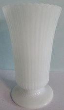 E.O. Brody CO Tall Vintage Vase MILK GLASS Ribbed Footed M5000 MADE IN USA