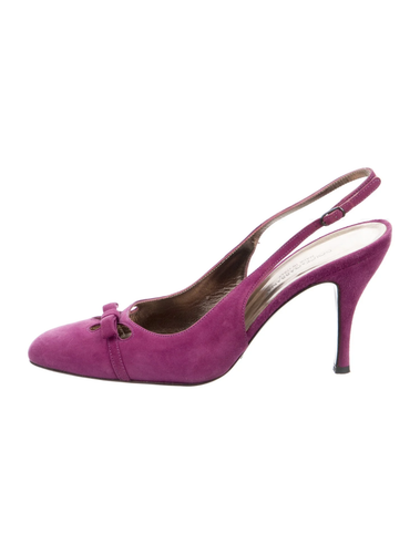 Dolce & Gabbana Slingback Suede Pumps 6.5 / 36.5 Vero Cuoio Purple Bow Italy - Picture 7 of 7