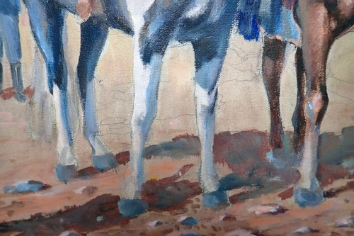 Rare Oil Painting - "Native Americans Arrive at a Military Fort in Wyoming" - Picture 15 of 20