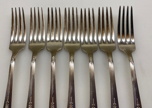 7 Dinner Fork s Fashion Ca 1941 Diplomat Sears Roebuck Garden Rose Floral Design - Picture 2 of 4