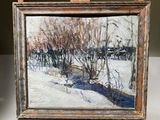 Walter BAUM, "Winter Stream", New Hope School, "Impasto" Textured Oil Painting