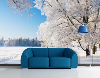 3D Winter White Trees G3760 Wallpaper Wall Murals Removable Self-adhesive Honey