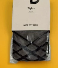 NWT Nordstrom Linear Plaid Black Tights Size S/M
