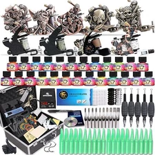 Professional Complete Tattoo Kit 9 Top Machine Gun 25 Ink 50 Needle Power Supply
