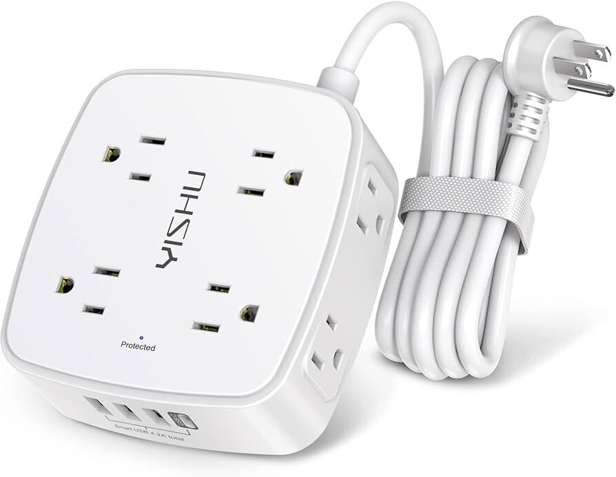 Yishu 8 Outlets with 3 USB A + 1 USB C Power Strip- AHR-803 With Surge Protector-image