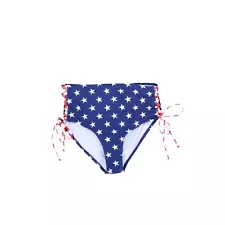 California Waves Junior's Bikini Bottoms High Waisted Side Tie Navy Stars L New