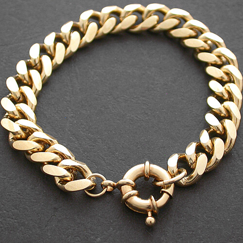 Ladies 11mm CURB Link BOLT RING CLASP 14ct Gold GL Bracelet ALL SIZES LIFE GUAR - Bild 2 von 4