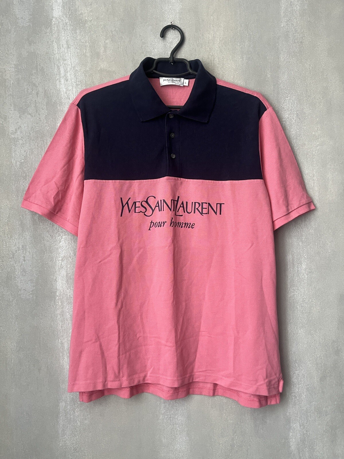 Polo Yves Saint Laurent Vintage YSL Pour Homme (Uomo) Taglia L Rosa Navy