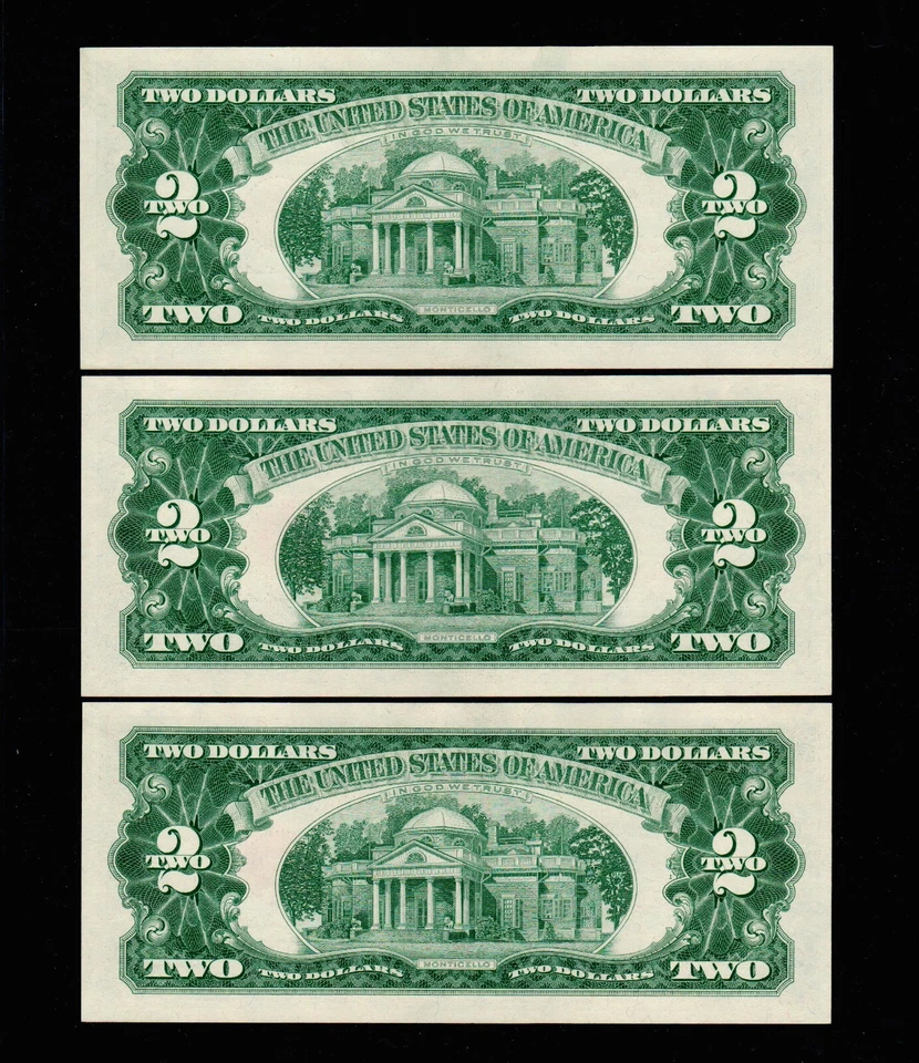 3 Pcs $2 1963 United States Note Red Seal GEM UNC X 3 Sequentially Numbered (H73 - Image 2 of 2
