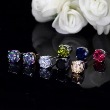 9 Color Options 8mm Round Cubic Zirconia Crystal Unisex Stud Earrings for Women