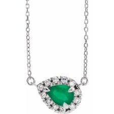 14K White 5x3 mm Natural Emerald  1/8 CTW Natural Diamond 18" Necklace