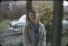 Girl Smiling Front Porch Car Americana 35mm Slide 1950s 1959