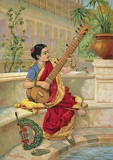 Ravi Varma : "Indian Woman Playing Sitar" (1800s) — Giclee Fine Art Print