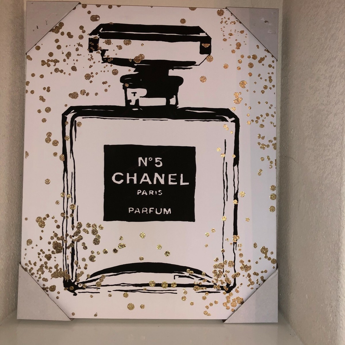 CHANEL Number No 5 Perfume Bottle Black/Gold on Cream Canvas