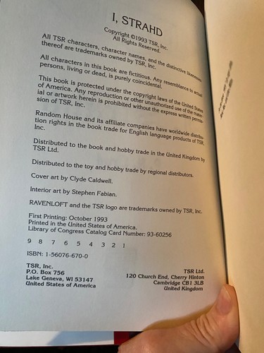 I, Strahd: The Memoirs of a Vampire by P. N. Elrod HCDJ - TSR First Edition 1993 - Picture 3 of 9