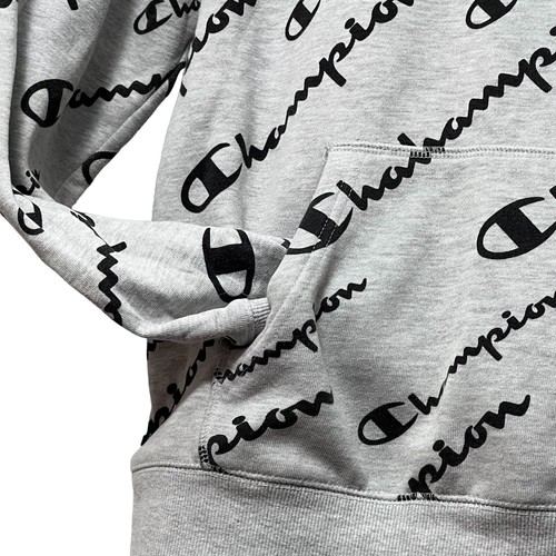 Champion Hoodie Grey with Black Logo Allover Print Hoodie Boys Size XL, Adult XS - Picture 4 of 10
