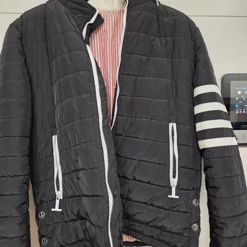 Tommy Hilfiger Style Black Padded Coat with Stripes thumbnail 6