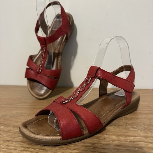 DIANA FERRARI Supersoft Red Leather Low Heels Comfort Shoes Sandal Size 7 C