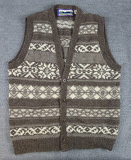 VTG Shenandoah Fair Isle Button Sweater Vest M Brown Knit Made in USA Grandpa Co