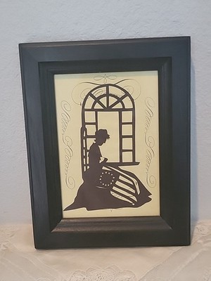 Vintage Framed Silhouette Picture Betsy Ross Making American Flag 9 x 7''