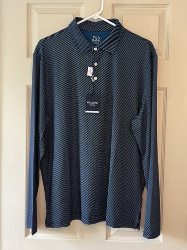 Jos A Bank Traveler Tailored Fit Navy Blue Long Slv Polo Shirt Poly Spandex Sz L