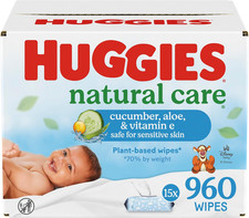 Huggies Natural Care Cucumber  Aloe Baby Wipes, Hypoallergenic, 960 Wipes