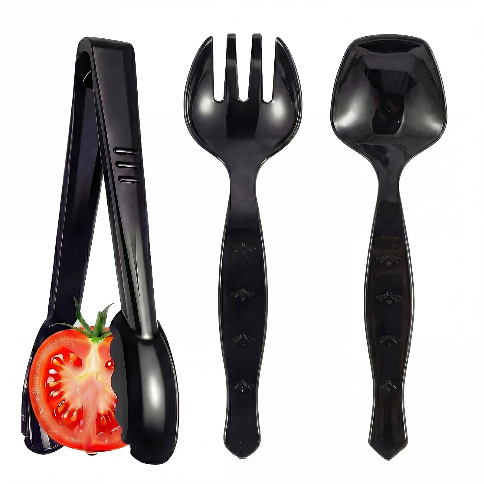 36 Pcs Disposable Serving Utensils Set - 9 Inch Black Tongs, Forks, Spoons fo...