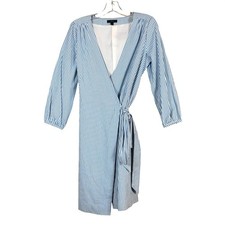 J.Crew Wrap Dress Womens 4 Blue White Stripe 3/4 Sleeve Cotton Blend