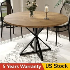 Round Dining Table, 47'' Farmhouse Wood Kitchen Table for 4 people W/ Matel Base