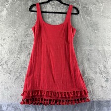 Lulus Mini Dress Women’s S Red Feel the Sunshine Tassel Linen Blend