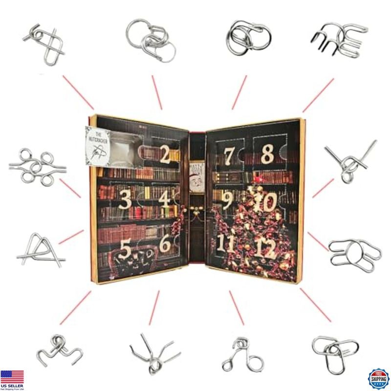 12 Days of Brain Teasers Advent Calendar: Metal Puzzle Set for Teens & Adults
