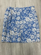 Talbots Irish Linen Floral Wrap Skirt Size 14 Blue 100 Breathable Linen