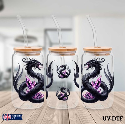 Amethyst Drache UV DTF Aufkleber - 16oz Libbey Dose Glasfolie zp773