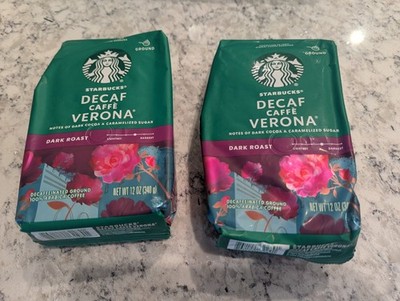2X Starbucks Decaf Caffe Verona Dark Roast Ground Coffee 12 oz Bags 100% Arabica