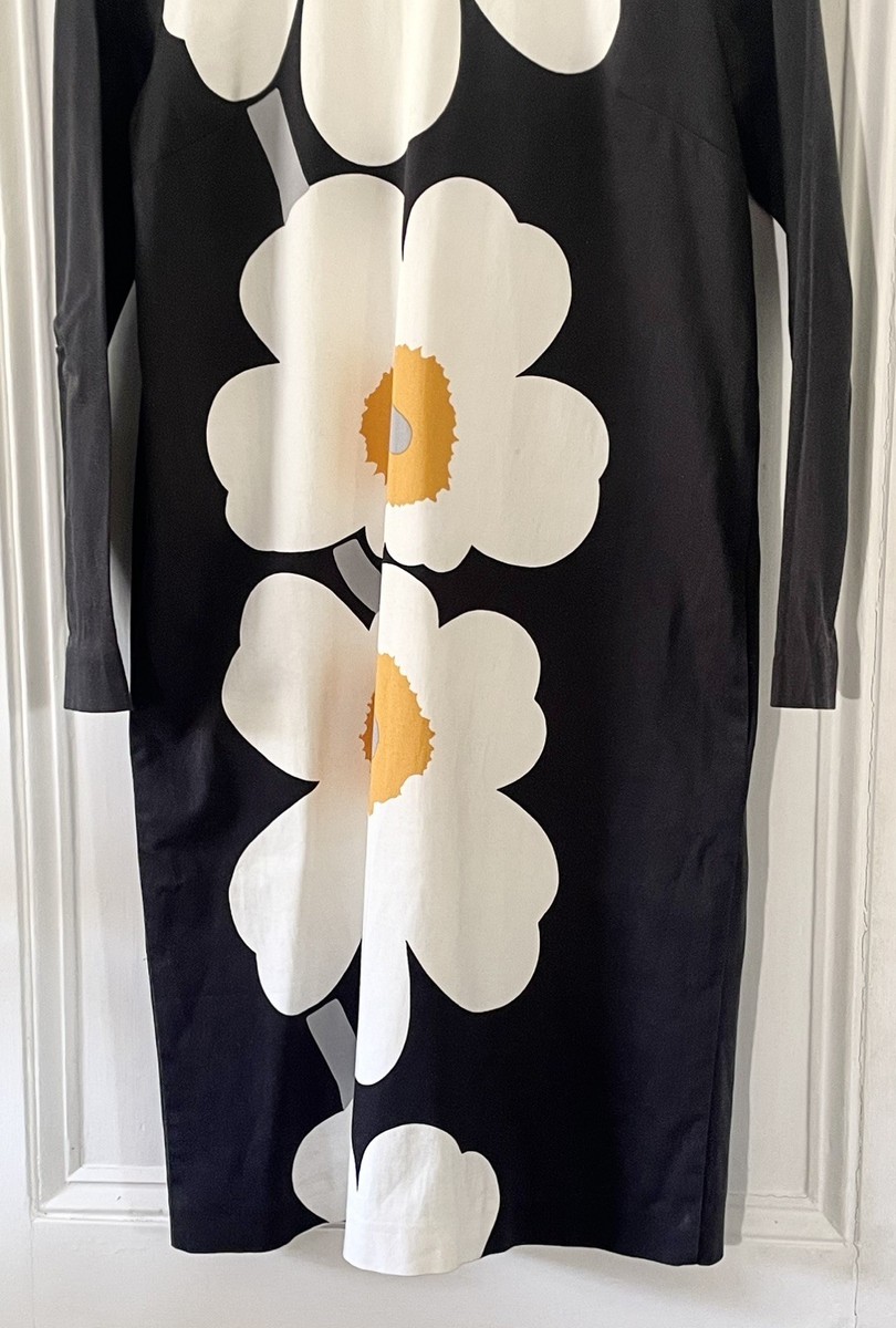Marimekko Lenita Unikko Womens Black White Orange Poppy Print