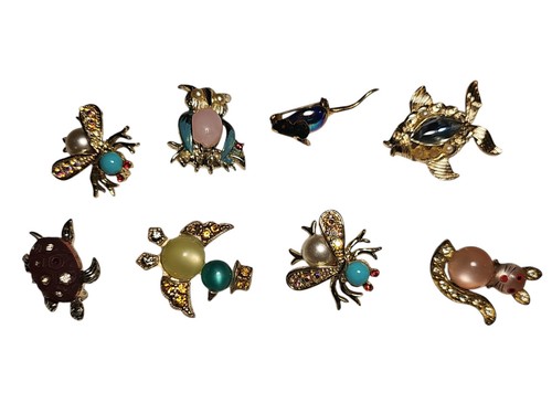 Vintage Lot Of 8 Jelly Belly Insect Animal Pin Brooches West Germany Mouse Cat + - Picture 1 of 6