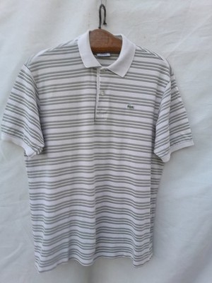 Vintage Lacoste Polo Shirt Mens Extra Large Green Cotton Striped Made in Spain