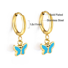 Kids Enamel Butterfly Gold Huggie Earrings