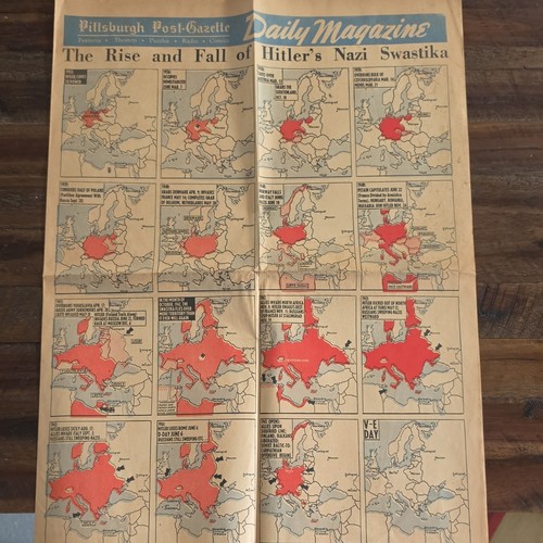 VE DAY Pittsburgh Post-Gazette Daily Magazine May 8, 1945 FALL OF HITLER PAPER