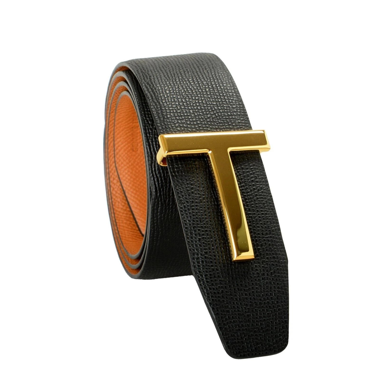 Tom Ford — Tom Ford Reversible Leather Gold Metal T-Buckle Decorated Belt US 32 IT 80