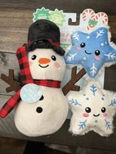 Fringe 3 Pack Mini Dog Toy Set Christmas Holiday Snowman and Snowflakes  Crinkle