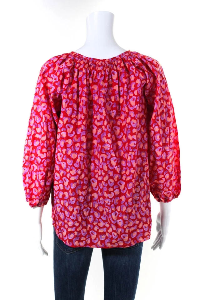 Blusa Tucker Wolmens Seda Estampado Animal Abotonada Roja Púrpura Talla Pequeña Foto 3 de 4
