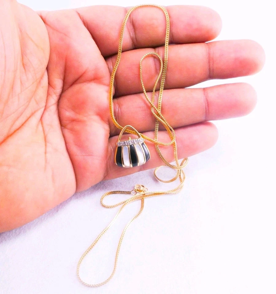 Золотая цепочка 14 карат и бриллиант оникс швабра 10 карат желтое золото сумочка подвеска 6,94 г - Изображение 4 из 4