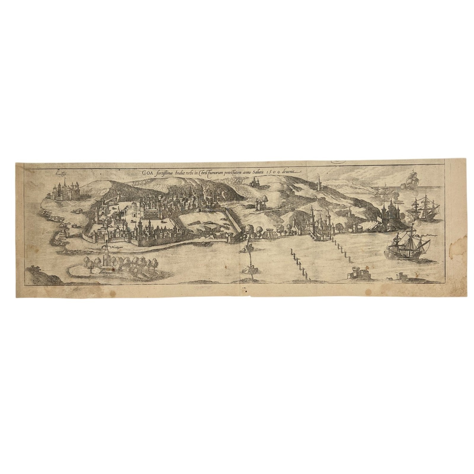 1572 Braun Hogenberg GOA India Antique Map Panorama Engraving Old Goa View