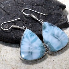 925 Silver Plated Larimar Jewellery Earrings Handmade Gemstone Size 1.8" JW