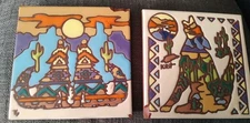 Pair (2) of Vintage EARTHTONES Coyote Ceramic Tiles with Damage 