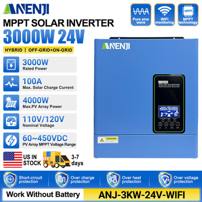 3000W 24V Solar Hybrid Inverter 110V/120V Off Grid Built-in 100A MPPT Controller